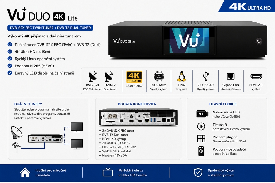Vu+ DUO 4K Lite (1xDVB-S2X FBC Twin tuner + DVB-T2 Dual)